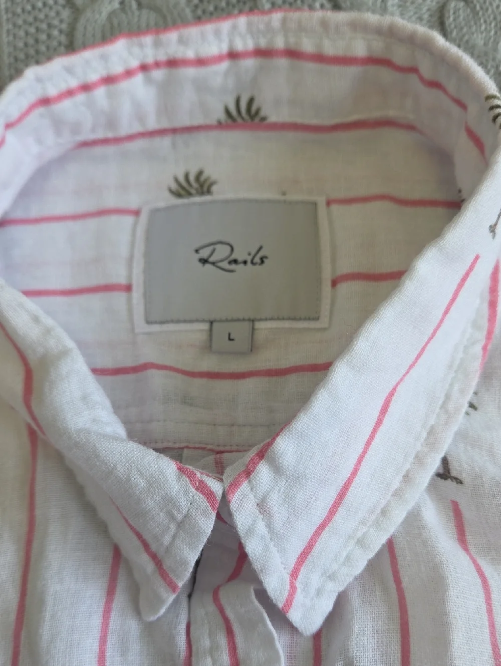 Rails Charli Stripe Palm Tree Print Linen Blend Shirt Women's Large - Picture 2 of 8